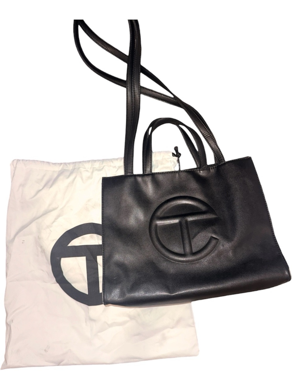 Telfar Medium Black Leather Tote Bag